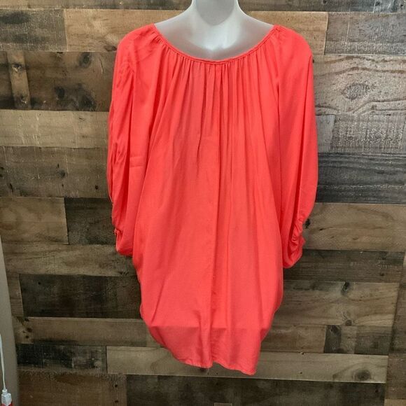 Akualani Blouse Swimsuit Coverup Coral Orange Embroidery Oversized Women Large - Picture 9 of 10